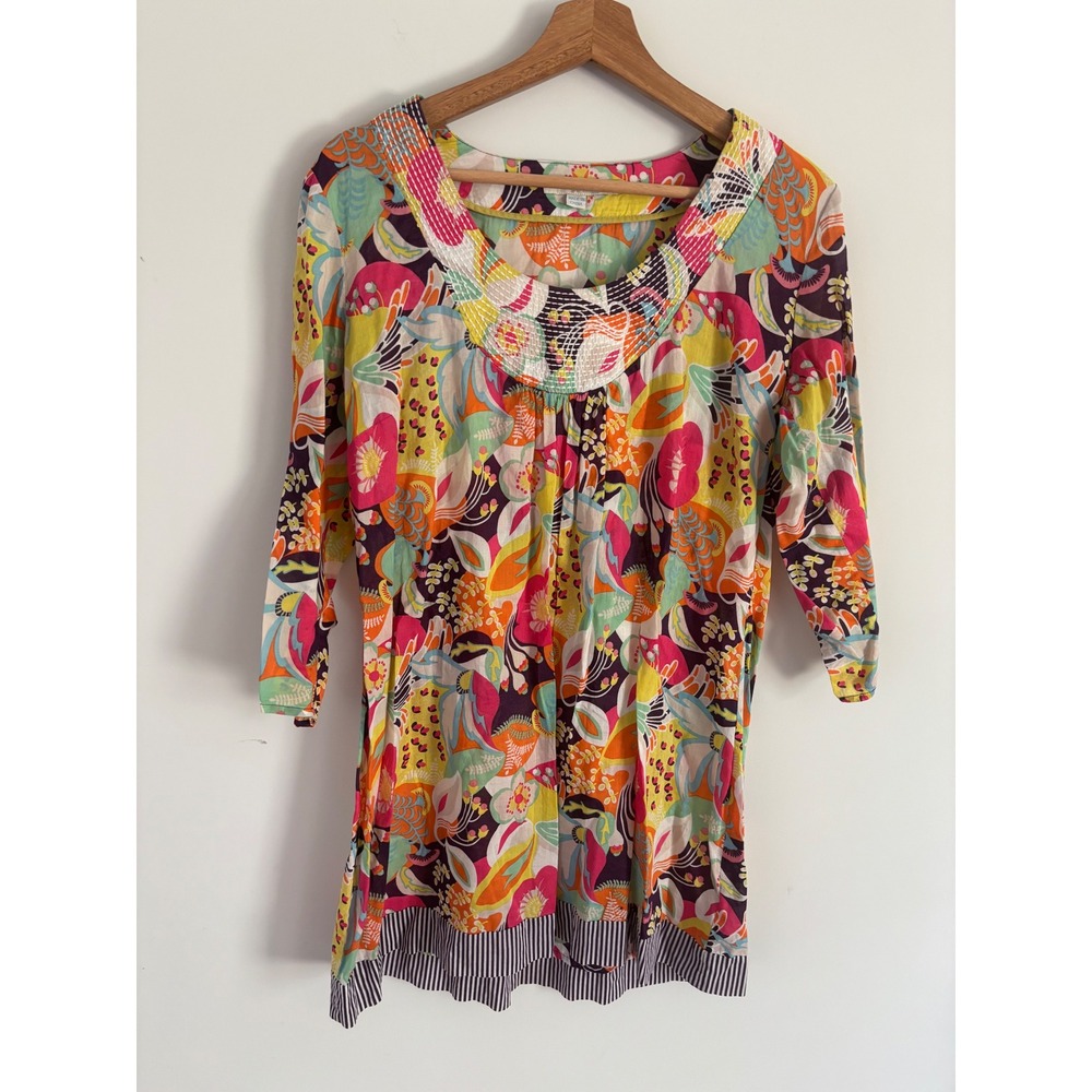 Boden Womens Floral tunic Top Multi-Color 3/4 Sleeve Size US 8 festival boho
